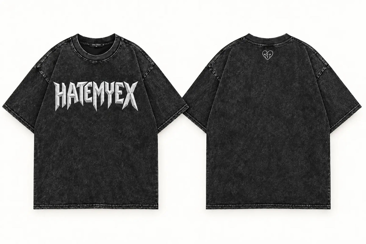 HATEMYEX Chrome Logo T-Shirt – Vorder- und Rückansicht